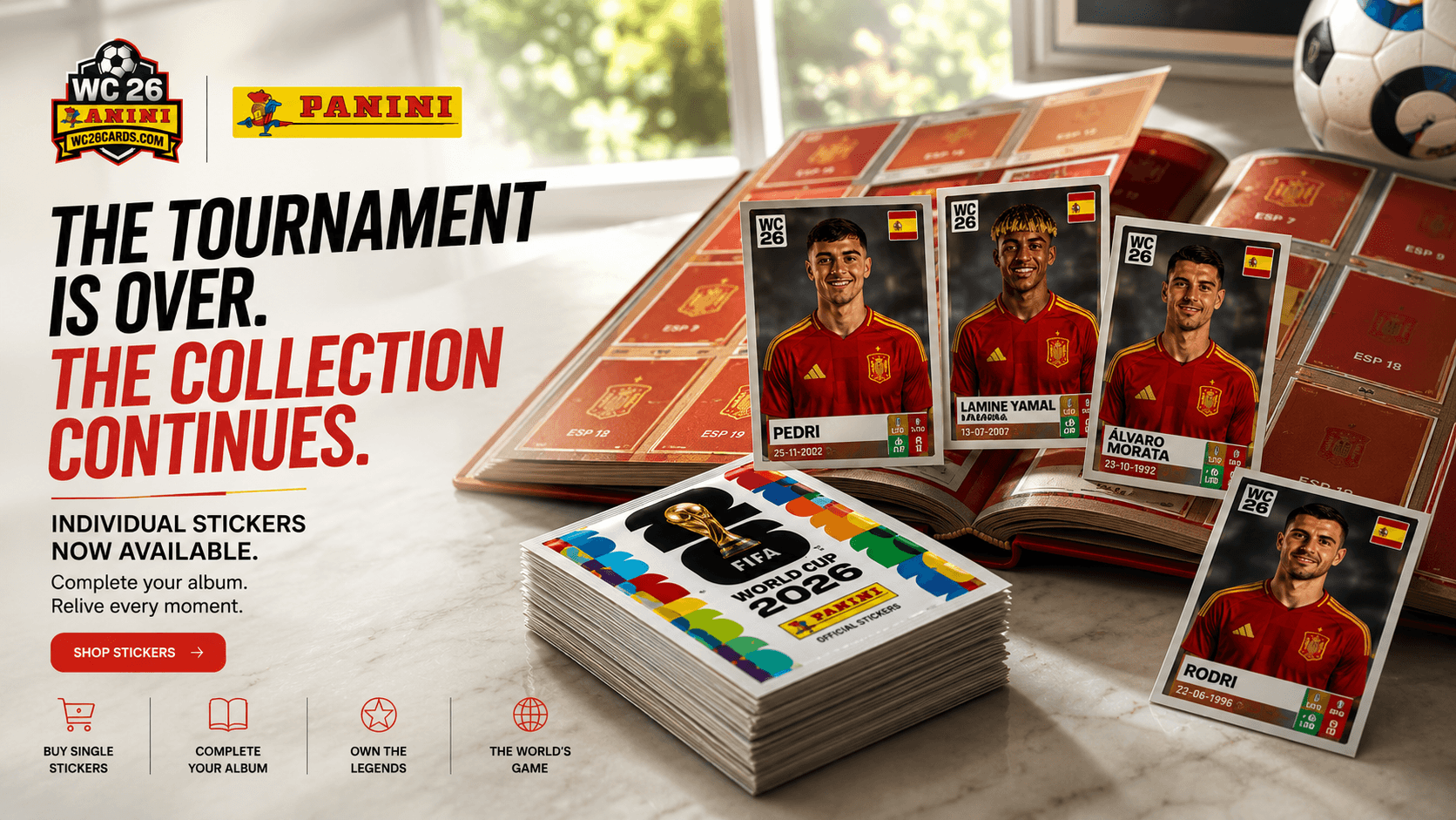 The tournament is over — the collection continues. Complete your album with individual WC26 stickers.