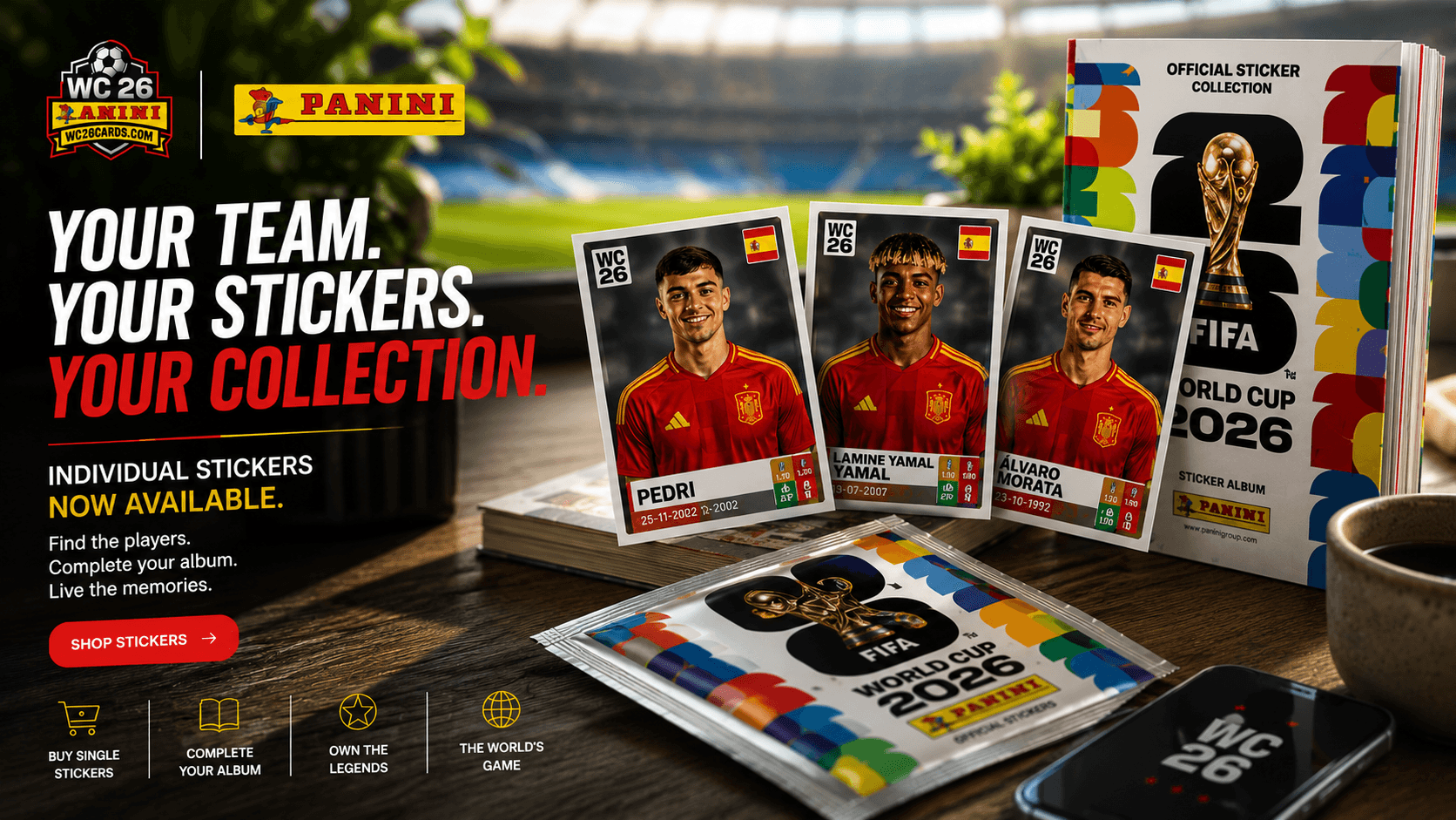 Your team. Your stickers. Your collection. Individual Panini WC26 stickers now available.